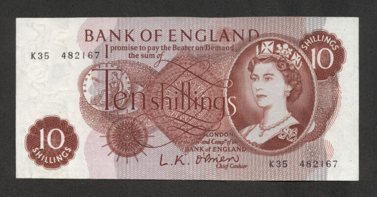 Great Britain 10 Shillings W/ Queen Pıck # 373 Unc Çil *kraliçe Banknot