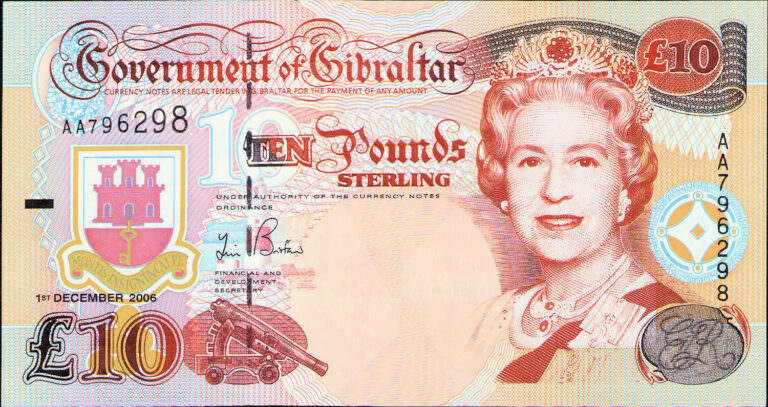 Gibraltar 10 Pounds 2006 Pick#32 - UNC çil banknot *Kraliçe Cebelitarık