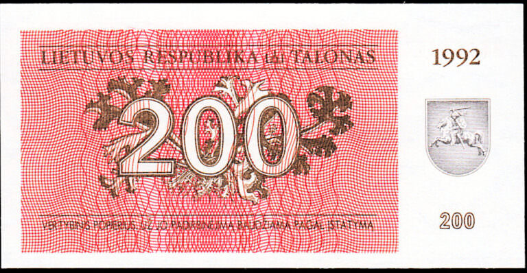 Lithuania 200 Talonas 1992, UNC, P-43, Serial 00**** çil banknot - Görsel 2