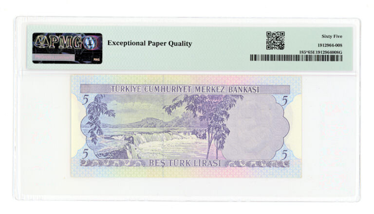 6. EMİSYON  - 5 Lira  ND 1976 Pick#185 RBI Turkey Replacement PMG 65 EPQ - UNC *SATILDI -STOKTA YOK - Görsel 2