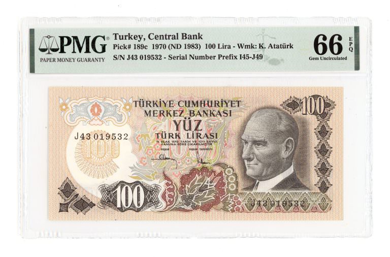 6. Emisyon 100 LİRA 3. TERTİP PMG 66 EPQ