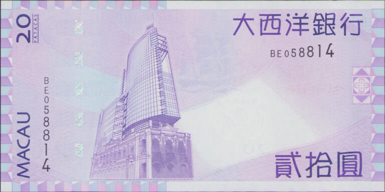 MACAU 20 Pacatas 2013 Pick#81c - UNC çil banknot