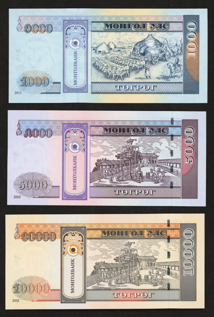MONGOLIA 1000 (2013) + 5000 (2003) + 10000 (2002) Turik - Pick#67d + 68b + 69a - UNC