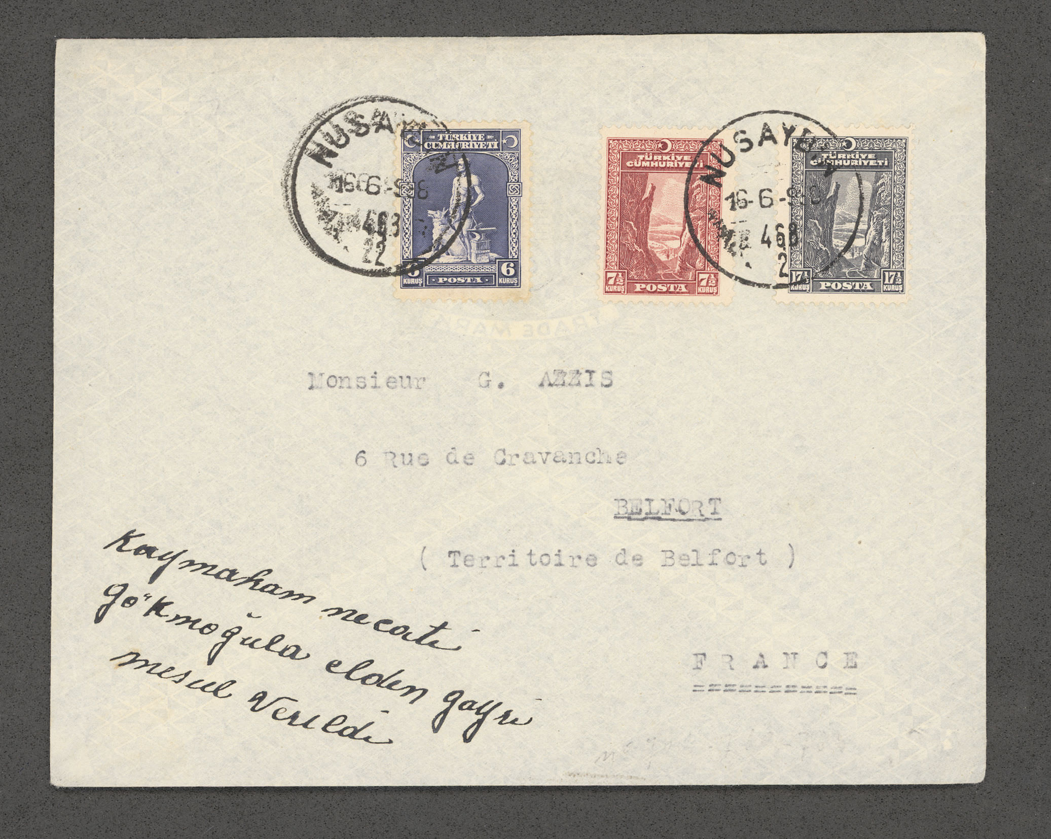 TURKEY Stamps from Nusaybin Postal Cover eski mektup pul