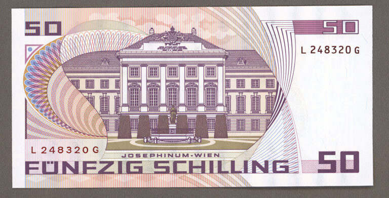 ÖSTERREICH AUSTRIA 50 Shilling 1986 Pick#149a *UNC  çit banknot *SATILDI - OUT OF STOCK - Görsel 2