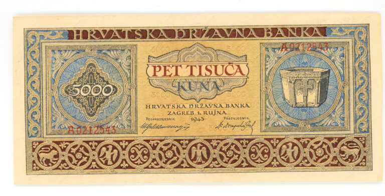 HIRVATISTAN KROATIEN 5000 Kuna 1943 - ççt banknot