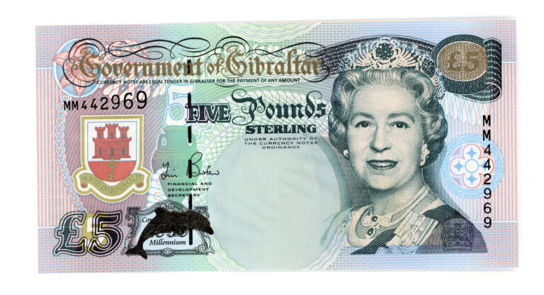 Gibraltar 5 Pounds 2000 Pick#29 UNC / ÇİL KONDİSYON BANKNOT