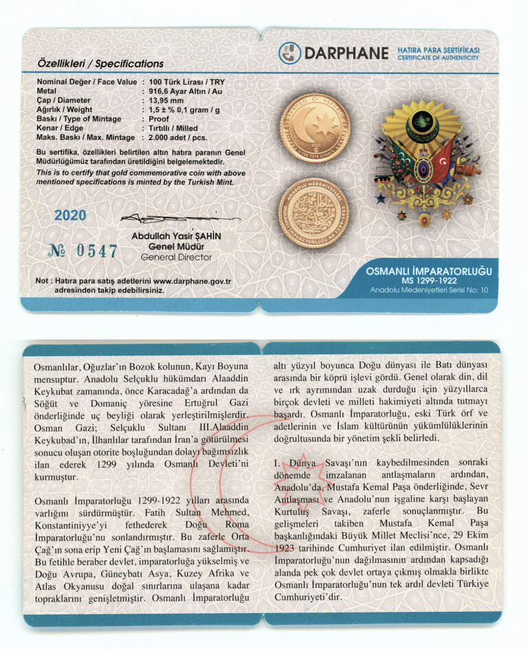 2020 YILI OSMANLI İMPARATORLUĞU DARPHANE HATIRA PARASI 1.5 GRAM ALTIN SERTİFİKALI *SATILDI - OUT OF STOCK - Görsel 3