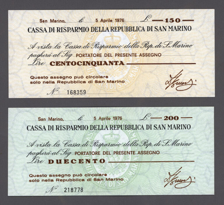 SAN MARINO 150 + 200 Lire 1976 Pick#101/102 -UNC *çil banknot