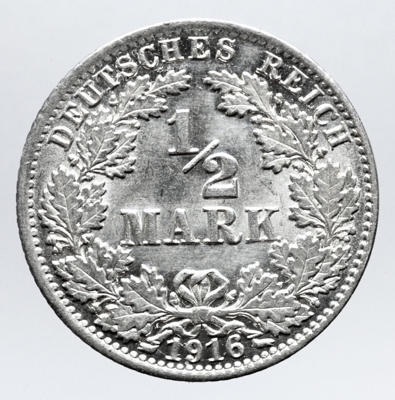 ALMANYA 1916(A) YILI 1/2 MARK GÜMÜŞ PARA ÇİL - Görsel 3