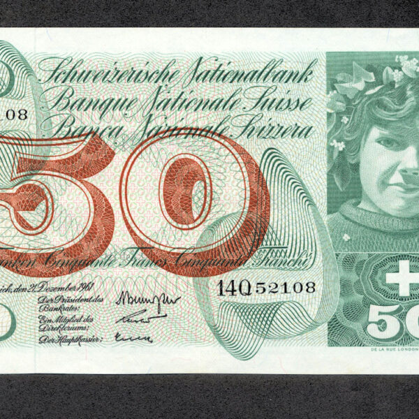 Switzerland 50 Frank 1961 Isviçre AU banknot