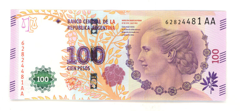 Arjantin 100 Pesos Evita Peron çil banknot koleksiyon (AA serisi)