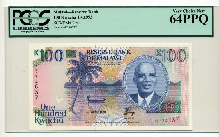 MALAWI 100 Kwacha 1993 Pick#29a PCGS 64 PPQ - UNC