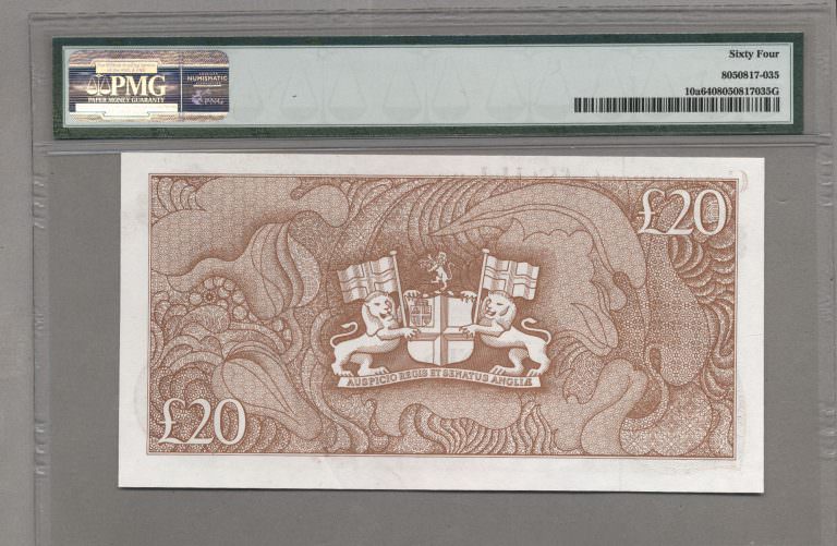 St. Helena 20 Pounds ND (1986) Pick#10a PMG 64 UNC Kraliçe Queen Banknot *çil - Görsel 2