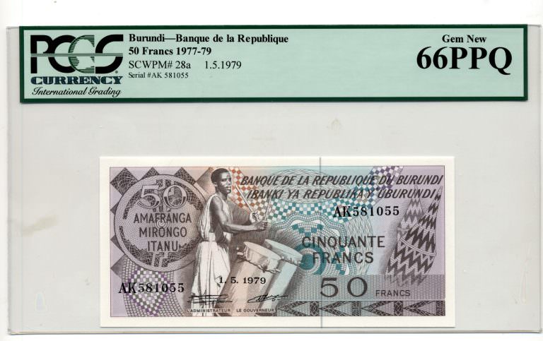 BURUNDI 50 Francs 1977-79 Pick#28a PCGS 66 PPQ  – UNC