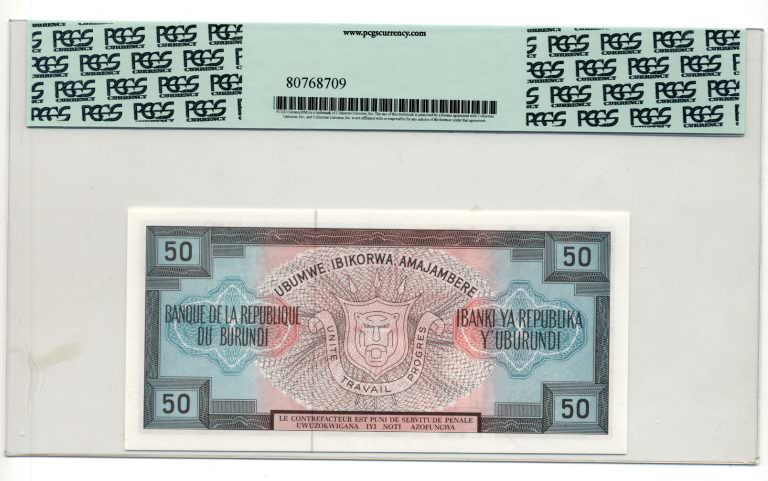 BURUNDI 50 Francs 1977-79 Pick#28a PCGS 66 PPQ  – UNC - Görsel 2