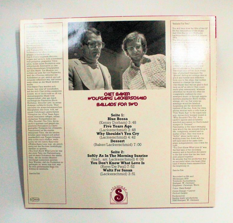 CHET BAKER WOLFGAN LACKERSCHMID JAZZ LP 33lük dönem baskısı *Printed in GERMANY 8/8 - Görsel 2