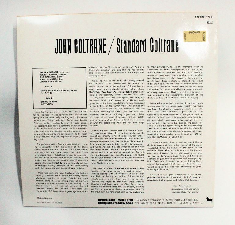 JOHN COLTRANE Standar Coltrane JAZZ LP 33lük dönem baskısı *Printed in GERMANY 8/8 - Görsel 2