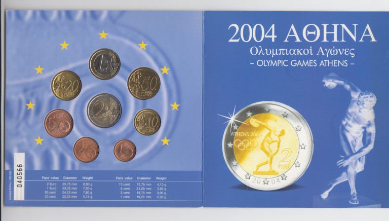 Yunanistan GREECE 2004 Euro Coin Set Olympic Games Athena
