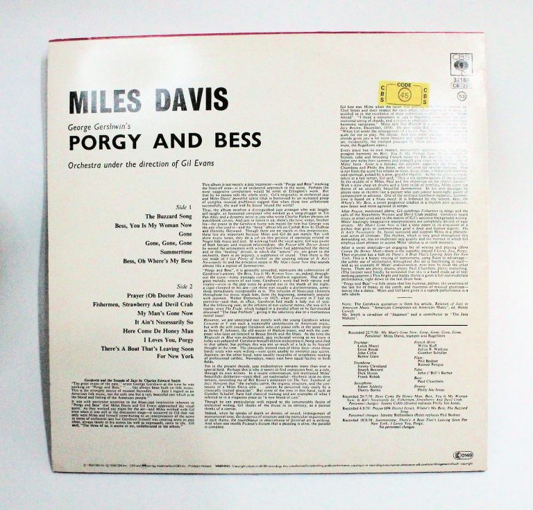 MILES DAVIS Porgy and Bess JAZZ LP 33lük dönem baskısı *Printed in HOLLAND 7/7 SATILDI - OUT OF STOCK - Görsel 2