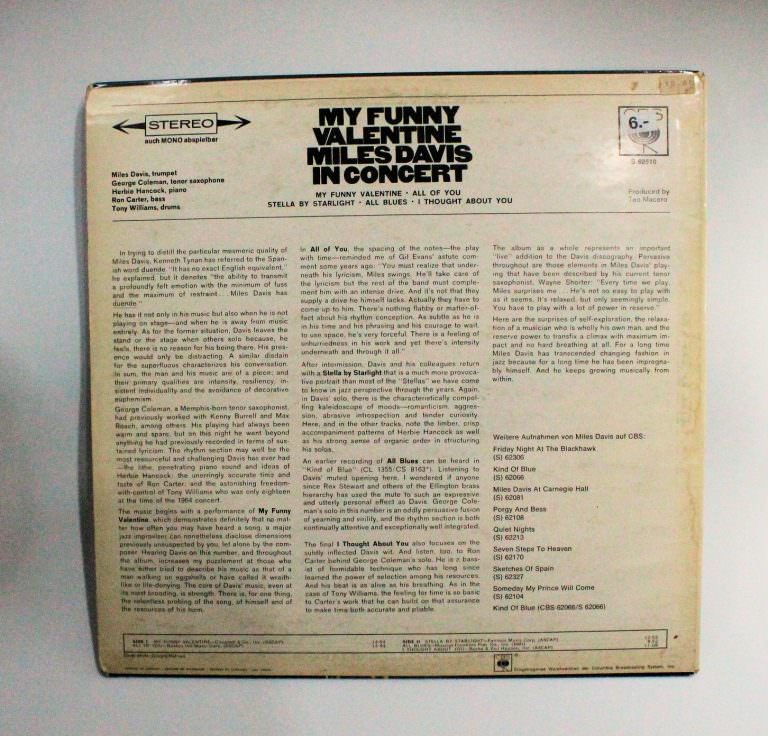 MILES DAVIS My funny Valentine JAZZ LP 33lük dönem baskısı *Printed in GERMANY 7/7 *SATILDI - OUT OF STOCK SATILDI - Görsel 2