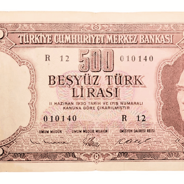5. Emisyon 500 Lira 3. Tertip 1962-76 Pick#178a *çt+ banknot VF