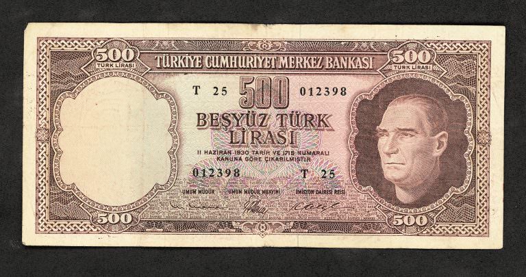 5. Emisyon 3. Tertip 500 Lira 1962-76 Pick#178a *çt+ banknot