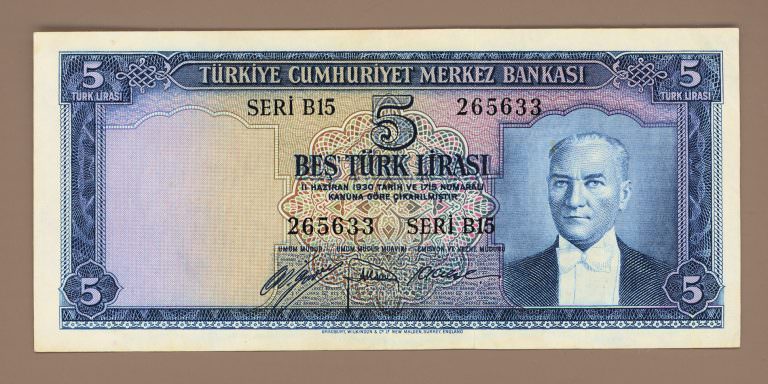 5. Emisyon 5 Lira 1952-68 - 1. Tertip Pick # 154a EF – ççt banknot *SATILDI - OUT OF STOCK