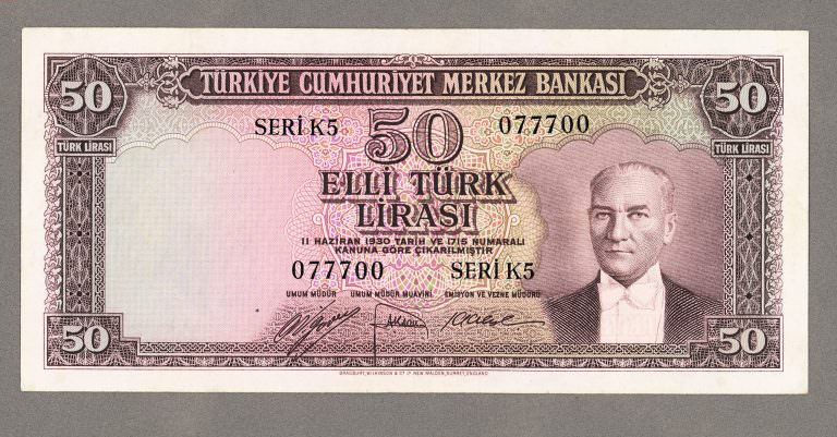 5. Emisyon 50 Lira 1953 Pick#163a 2. Tertip EF - ççt *SATILDI . OUT OF STOCK - Görsel 2
