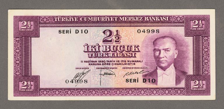 5. Emisyon 2 buçuk Lira 1955-1966 - 1. Tertip *EF - ççt *SATILDI - OUT OF STOCK