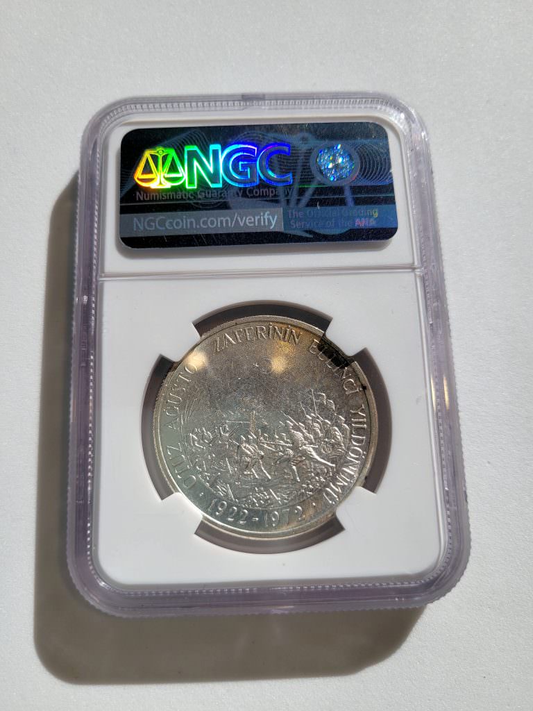 30 Agustos 50. sene 1972 DARPHANE GÜMÜŞ HATIRA NGC 62 Sertifikalı çil *SATILDI - OUT OF STOCK - Görsel 3