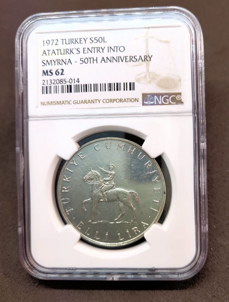 30 Agustos 50. sene 1972 DARPHANE GÜMÜŞ HATIRA NGC 62 Sertifikalı çil *SATILDI - OUT OF STOCK - Görsel 2