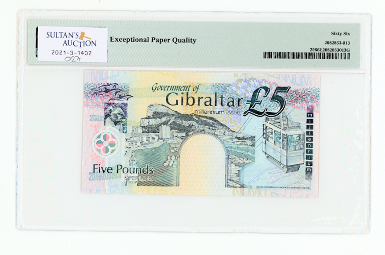 GIBRALTAR Cebelitarik 5 Pounds 2000 Pick#29 PMG 66 EPQ - UNC sertifikali çil banknot - Görsel 2