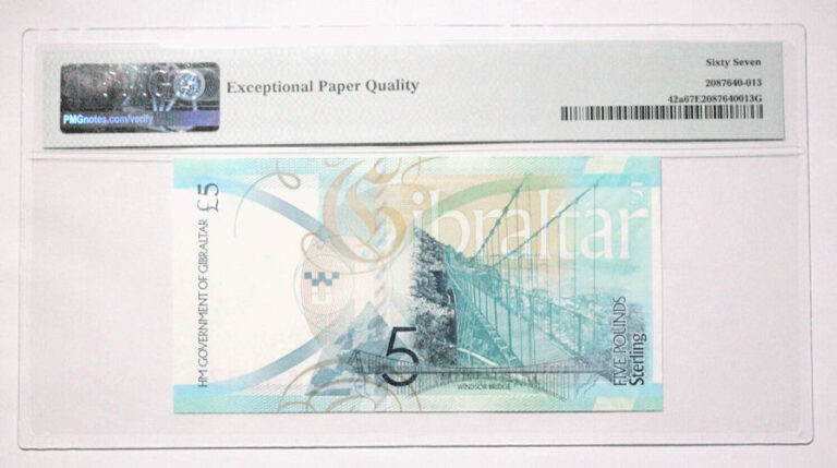 GIBRALTAR Cebelitarik 5 Pounds 2020 Pick#42 PMG 67 EPQ - UNC sertifikali çil banknot - Görsel 2