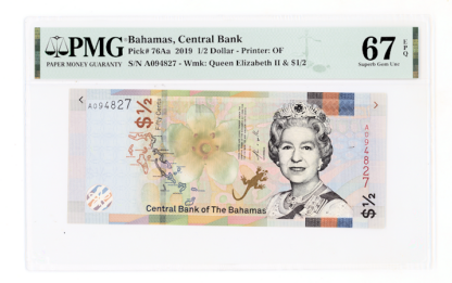 BAHAMAS 1/2 Dollar 2019 Pick#76Aa PMG 67 EPQ - UNC *çil banknot