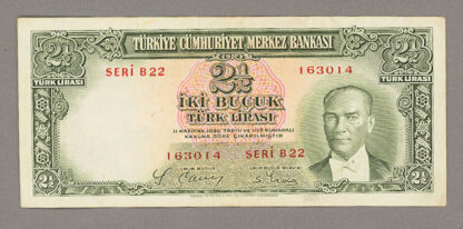 2. Emisyon 1. Tertip 2 buçuk Lira 1939-52 ATA Pick#126 *VF-çt *SATILDI - OUT OF STOCK