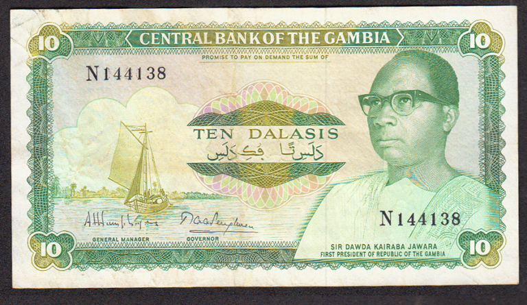 GAMBIA 10 Dalasis ND (1987-90). Pick # 10a VF *çt