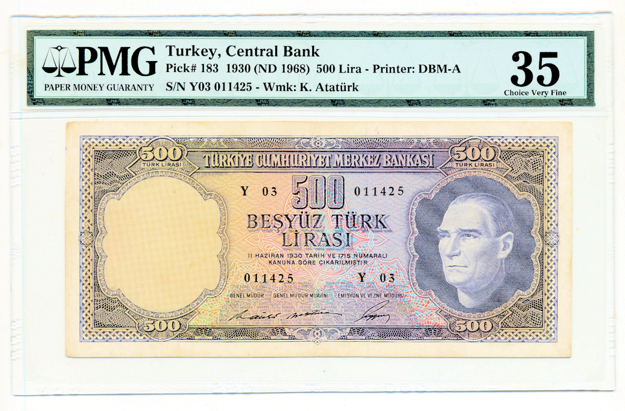 5. Emisyon 500 Lira 1968-1976 Pick#183 PMG 35 *VF - 4. Div. *çt