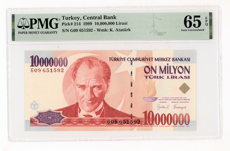 7. Emisyon 1. Tertip 10 000 000 Lira  PMG 65 EPQ UNC *ÇİL SATILDI - OUT OF STOCK