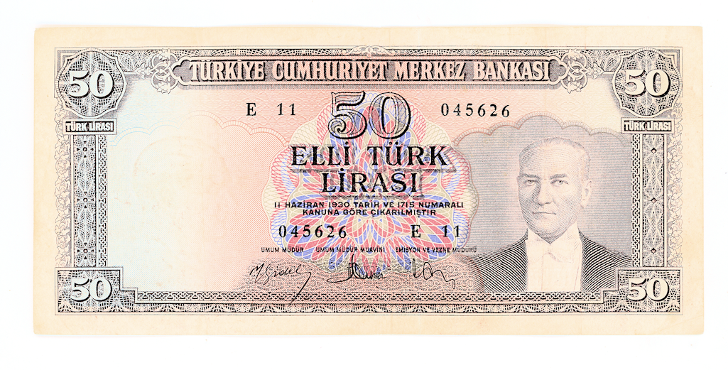 5. Emisyon 50 Lira 1960 *ND (1979) 5th Emis. 5.tertip Pick#166 VF *çt *SATILDI - OUT OF STOCK