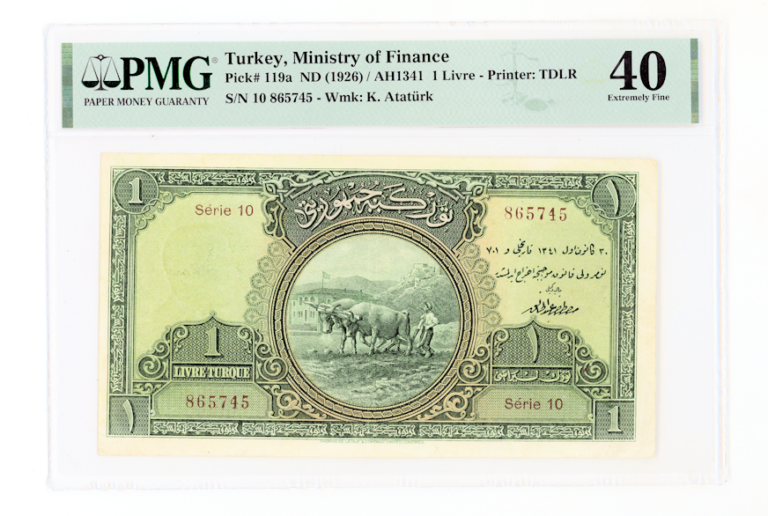 1. Emisyon 1 Lira (Livre) 1926 Pick#119a PMG 40 EF - ççt