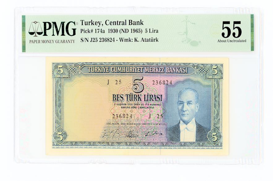 5. Emisyon 5 Lira 1961-65 TURKEY Pick # 174a PMG 55 aUNC *çilaltı SATILDI – OUT OF STOCK