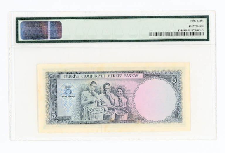 5. Emisyon 5 Lira 1961-65 TURKEY Pick # 174a PMG 58 aUNC *çilaltı - Görsel 2