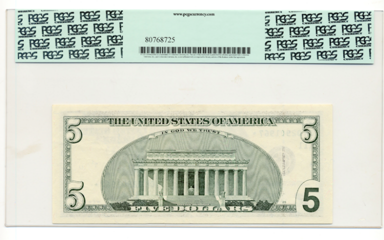U.S.A. 5 Dollars 2001 FW Star Note PCGS 40 EF *ççt - Görsel 2