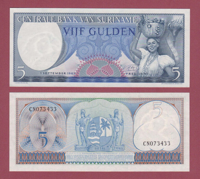 SURINAME Central Bank 5 Gulden 1963 UNC *çil