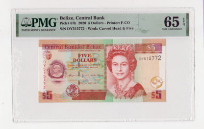 BELIZE 5 Dollars 2020 Pick#67h PMG 65 EPQ - UNC çil *SATILDI - OUT OF STOCK