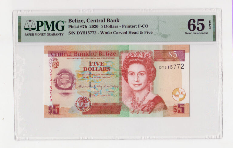 BELIZE 5 Dollars 2020 Pick#67h PMG 65 EPQ - UNC çil *SATILDI - OUT OF STOCK