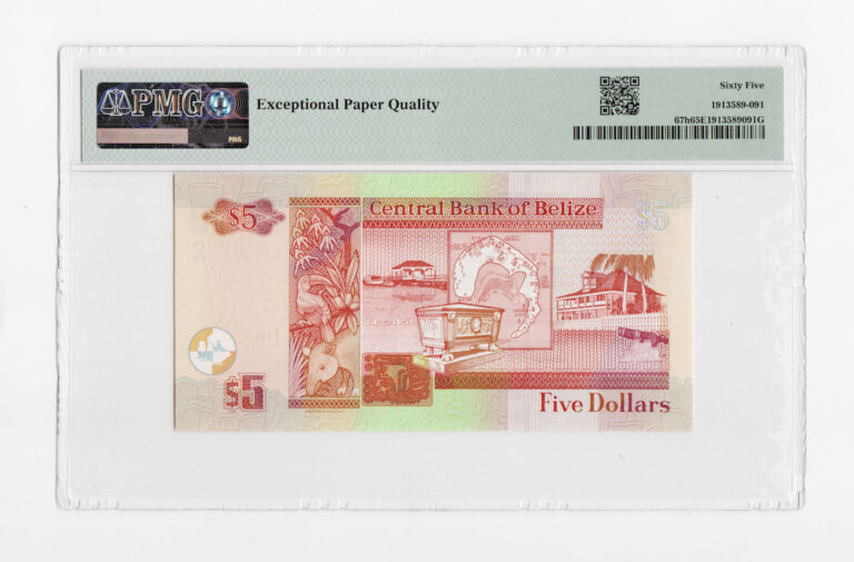 BELIZE 5 Dollars 2020 Pick#67h PMG 65 EPQ - UNC çil *SATILDI - OUT OF STOCK - Görsel 2
