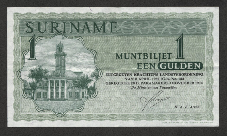SURINAME Central Bank Muntbilijet 1 Gulden 1974 UNC *çil