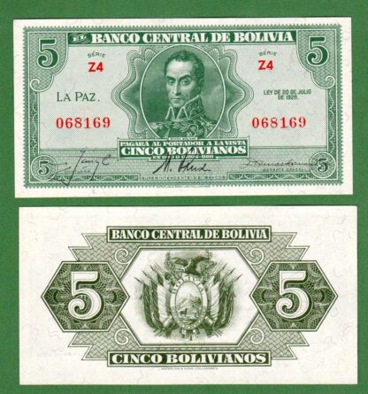 BOLIVIA 5 Boliviano 1928 Pick#119 UNC*çil